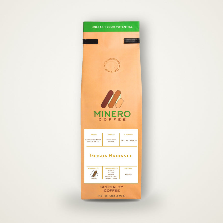 Geisha Radiance 12oz bag of Minero specialty coffee